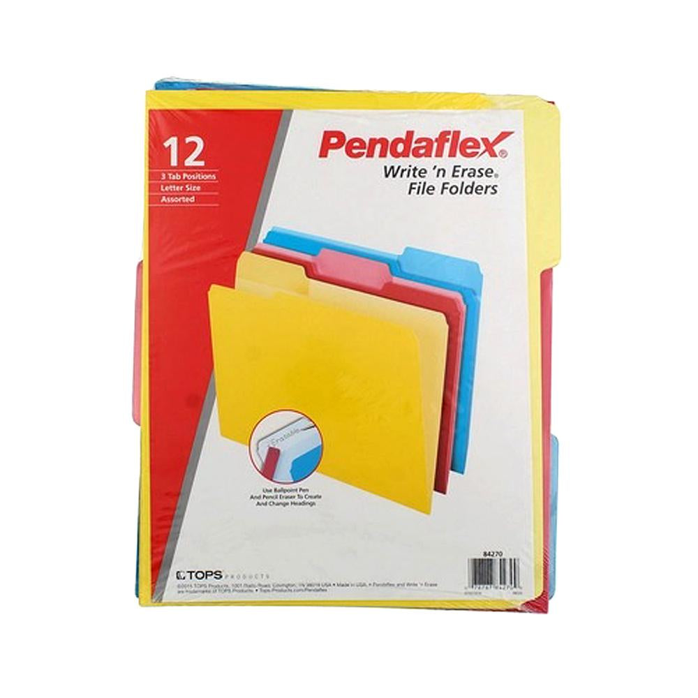 Pendaflex File Folders Write and Erase 1/3 Cut 3 Colors 12 pack