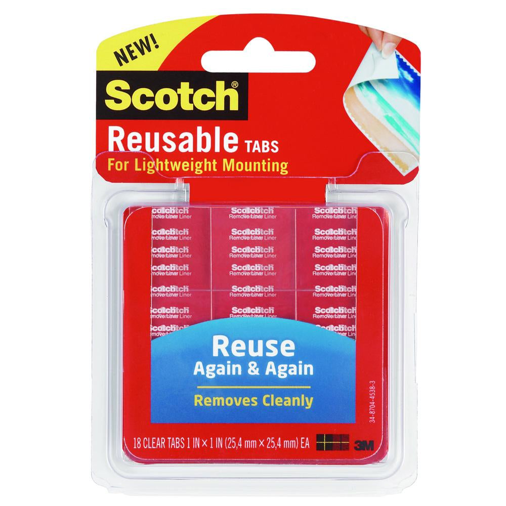 Scotch Clear 1"x1" Restickable Tabs 1lb Capacity 18 Pack