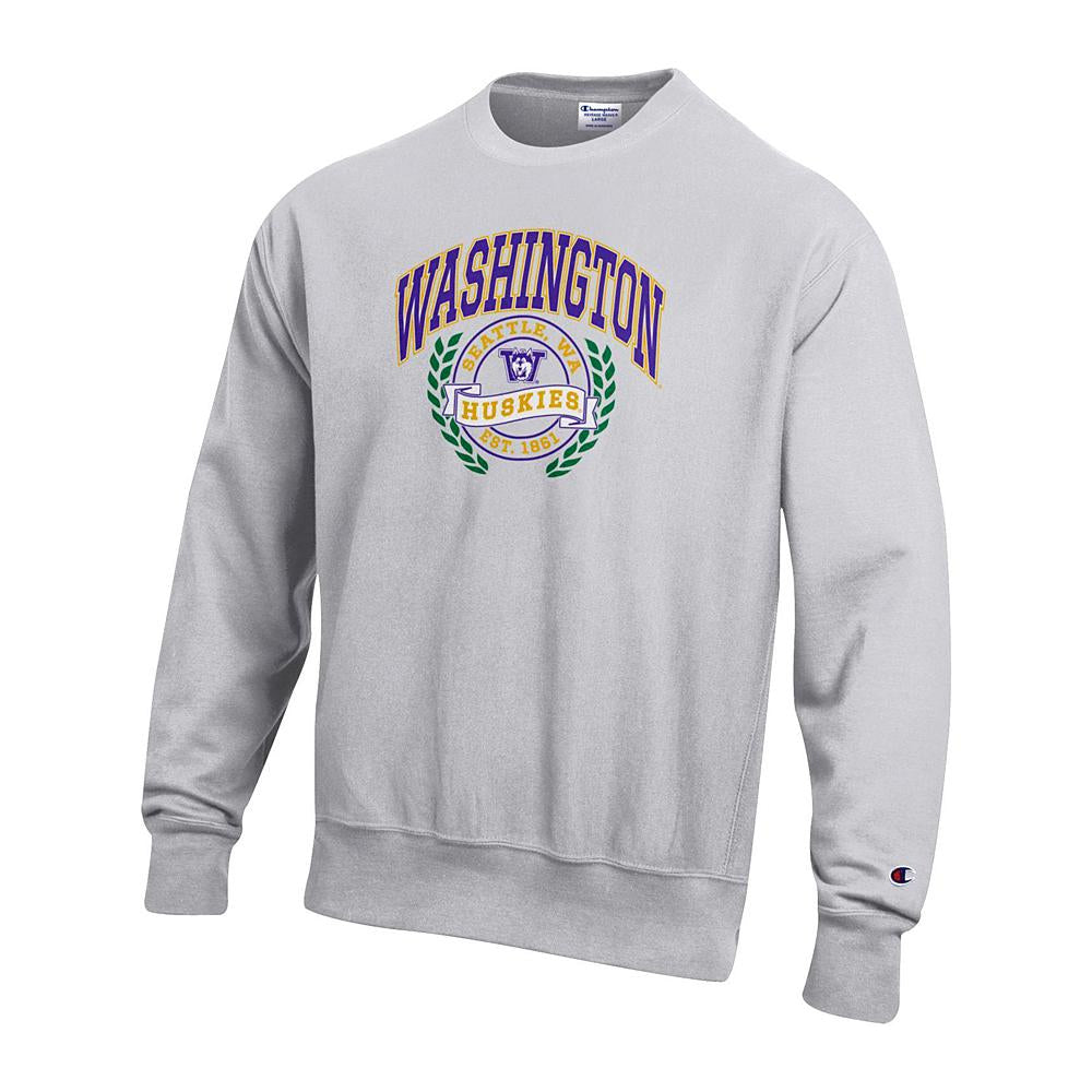 Champion Unisex Washington Vault Dog Huskies Laurels Reverse Weave Crewneck