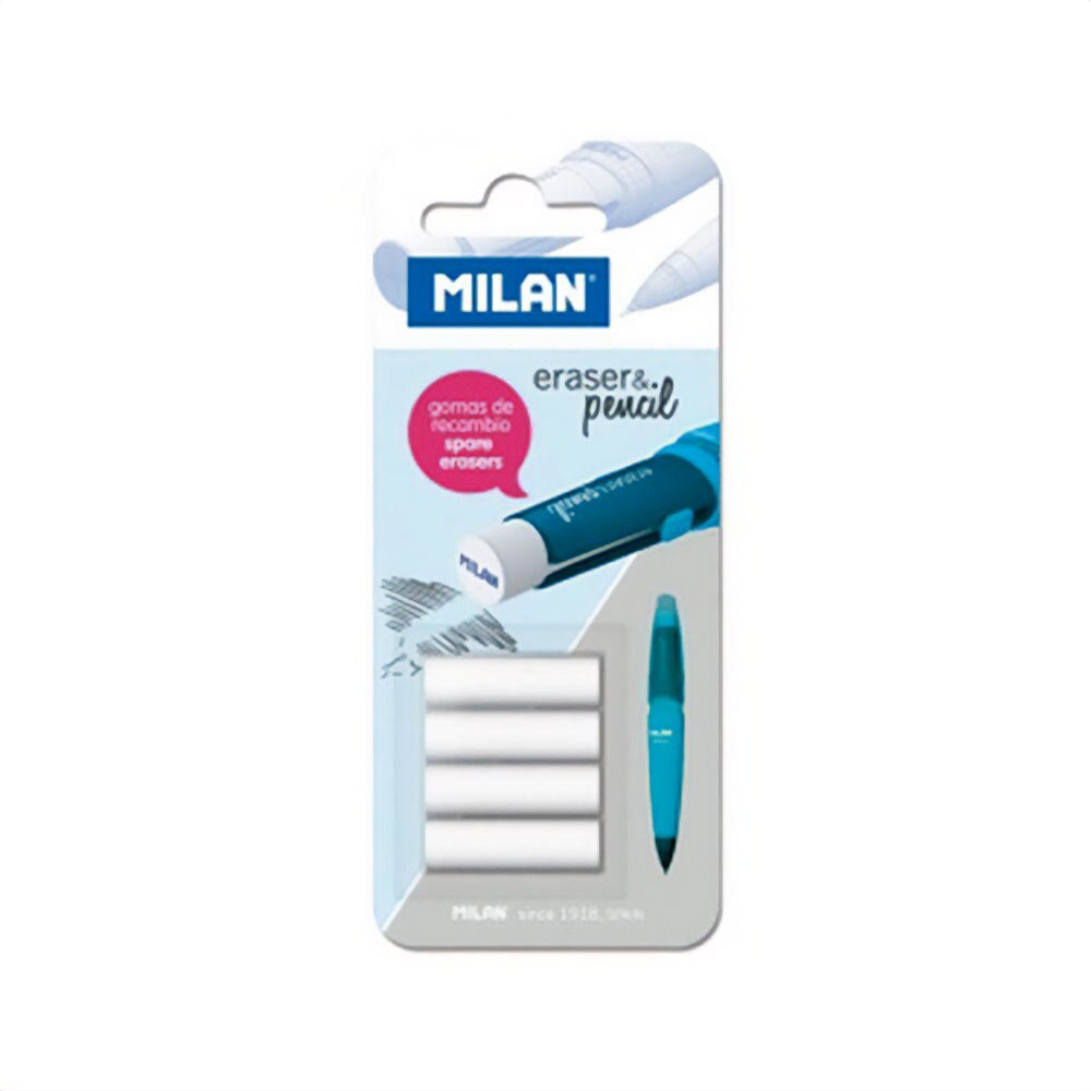 Milan White Mechanical Pencil Eraser 2B Refill 4 Pack