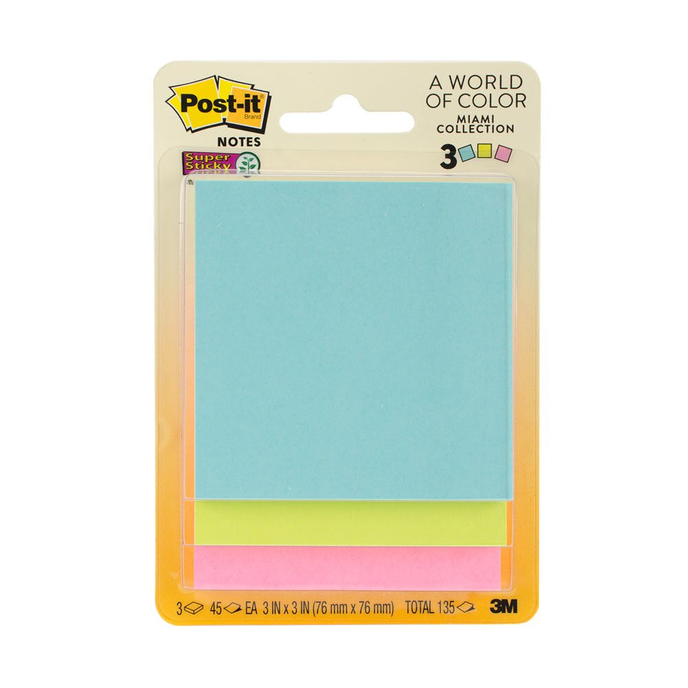 Post-it Miami Collection 3x3 Super Sticky Notes 3 Pack 135ct