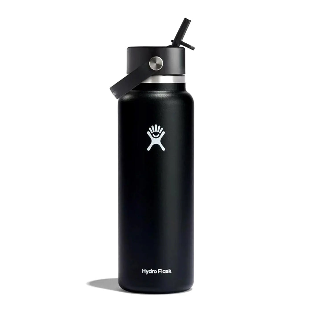 Hydro Flask Black Wide Mouth Flex Straw Cap Water Bottle 40oz