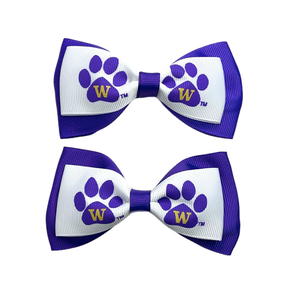 USA Bows White W Paw Alligator Clip Hair Bows 2pc