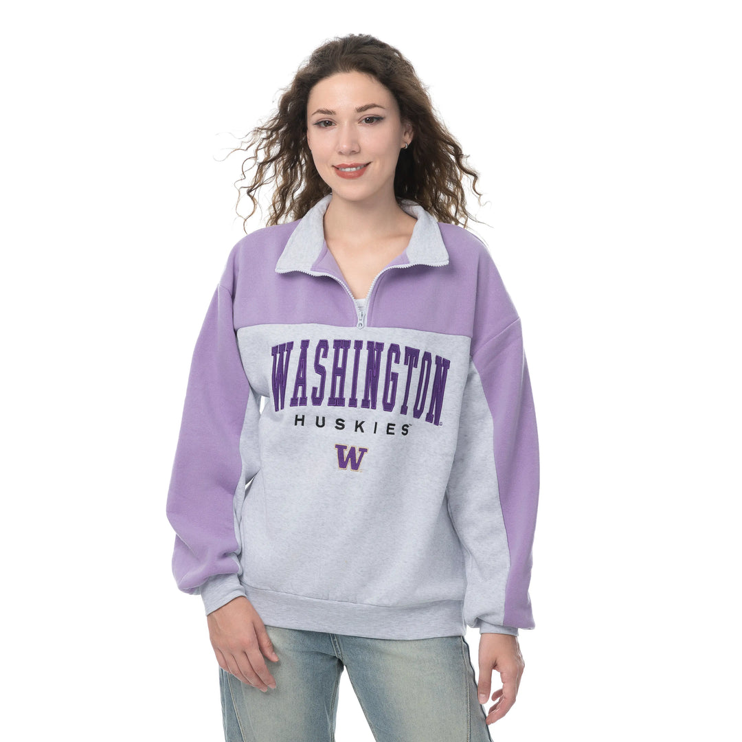 Zoozatz Unisex Washington Huskies Huddle Colorblock Quarter Zip