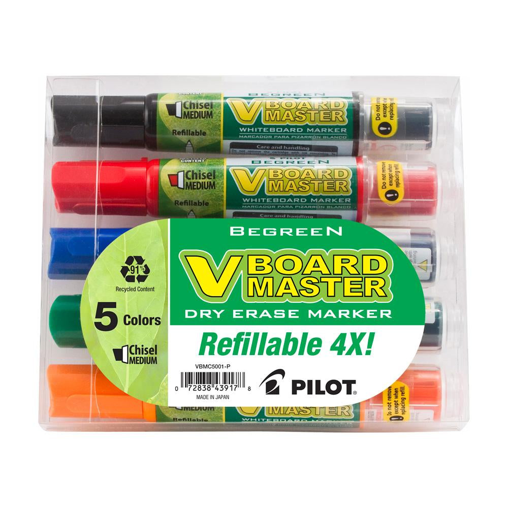 Pilot BeGreen V Board Master Dry Erase Chisel Point 5 Pack