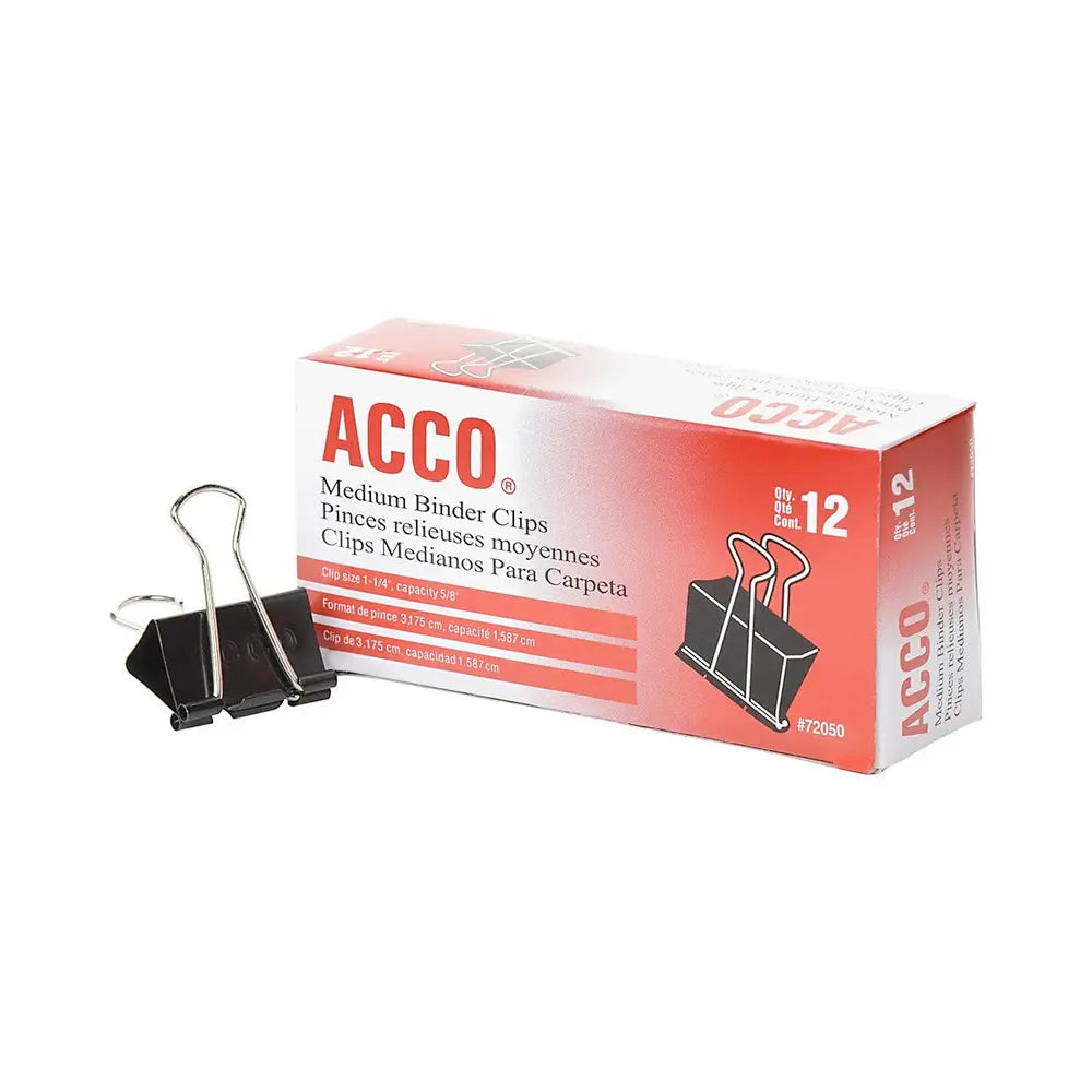 Acco Black Medium Binder Clips 12 Pack