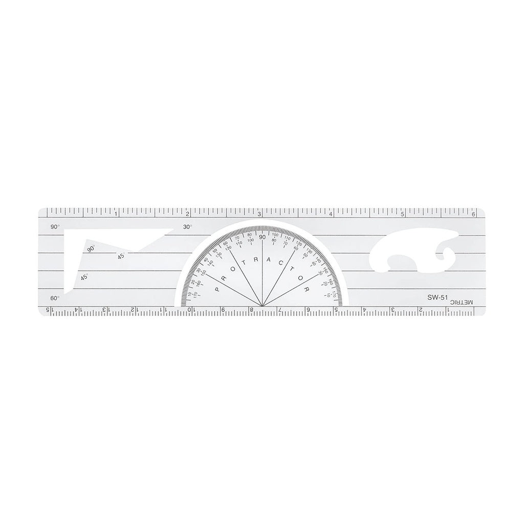 Westcott 6" Angle Cut Outs French Curve Protractor Ruler