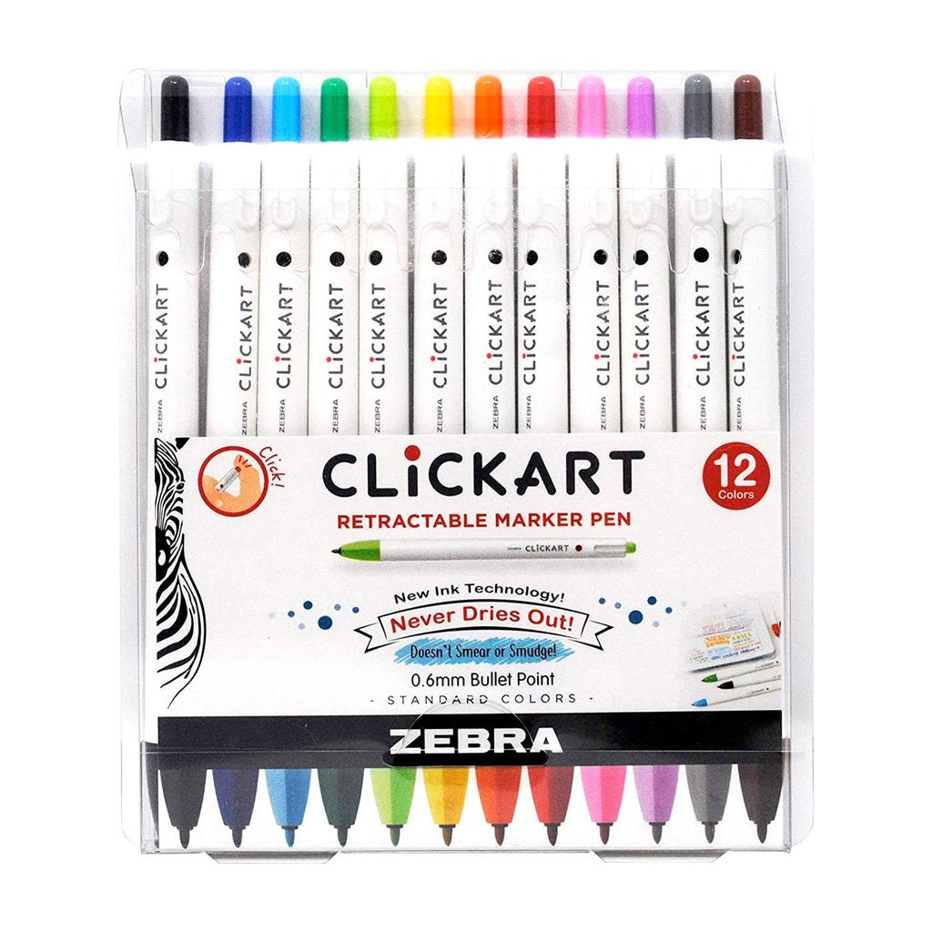 Zebra ClickArt 0.6mm Retractable Marker Set 12 pc.