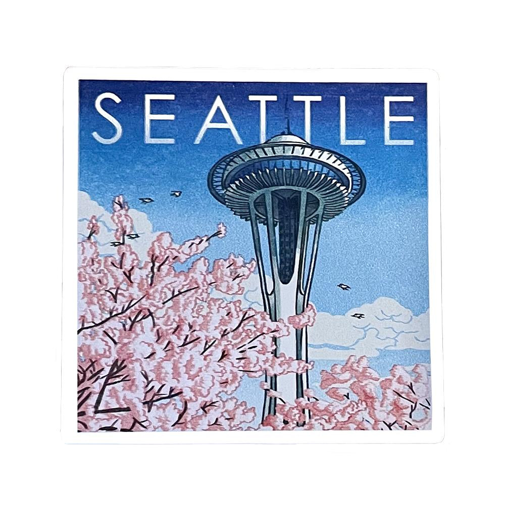 Lantern Press Space Needle Cherry Blossoms Coaster