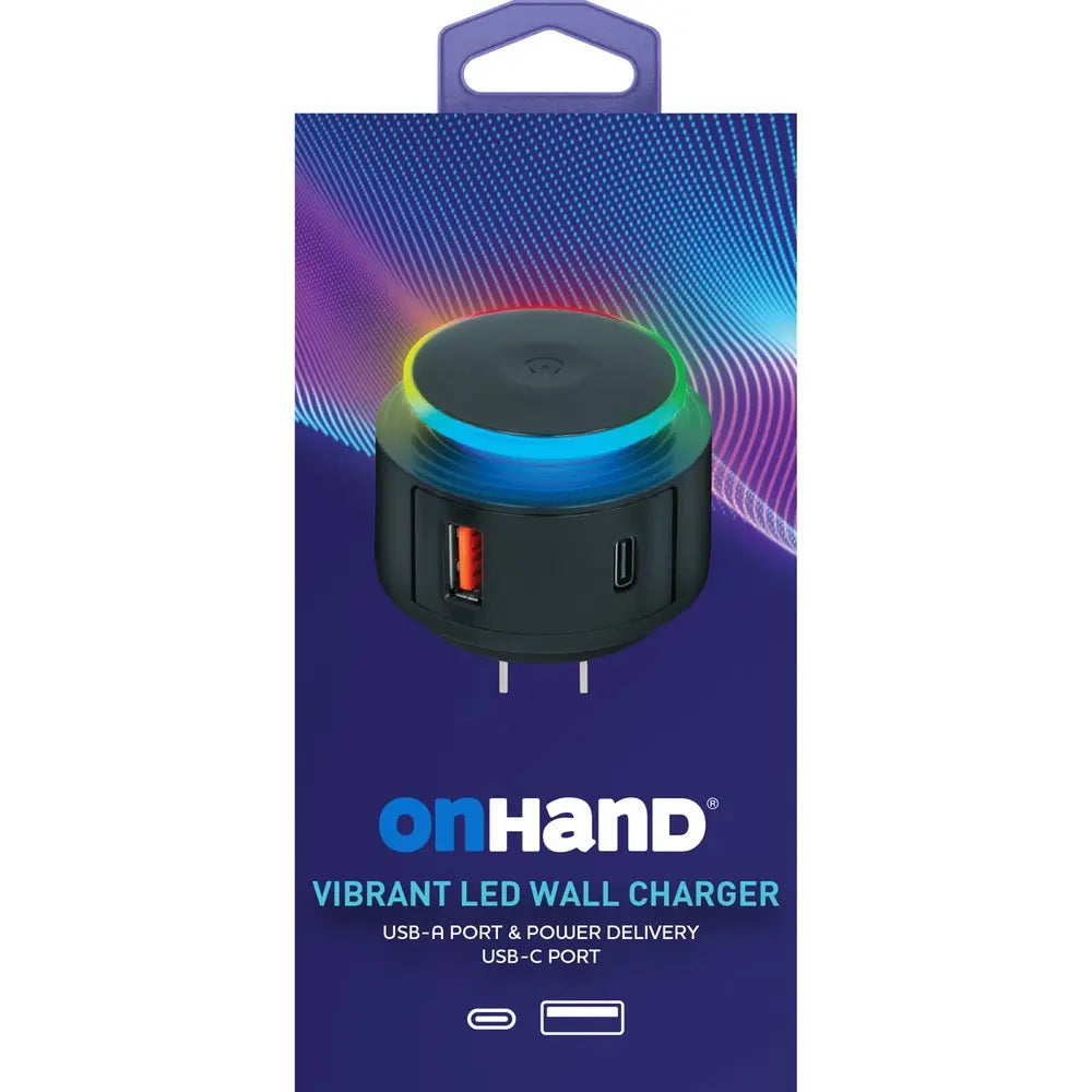 OnHand Vibrant LED USB-A-C Wall Charger