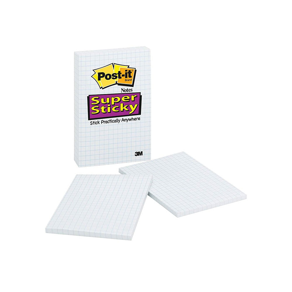 Post-it White With Blue Grid 4"x6" Super Sticky Notes 2 Pack