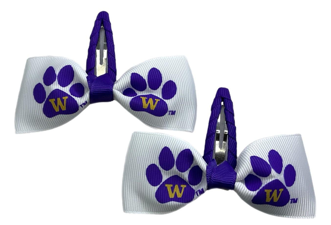 USA Bows White W Paw Barrette Clippies Hair Bows 2pc