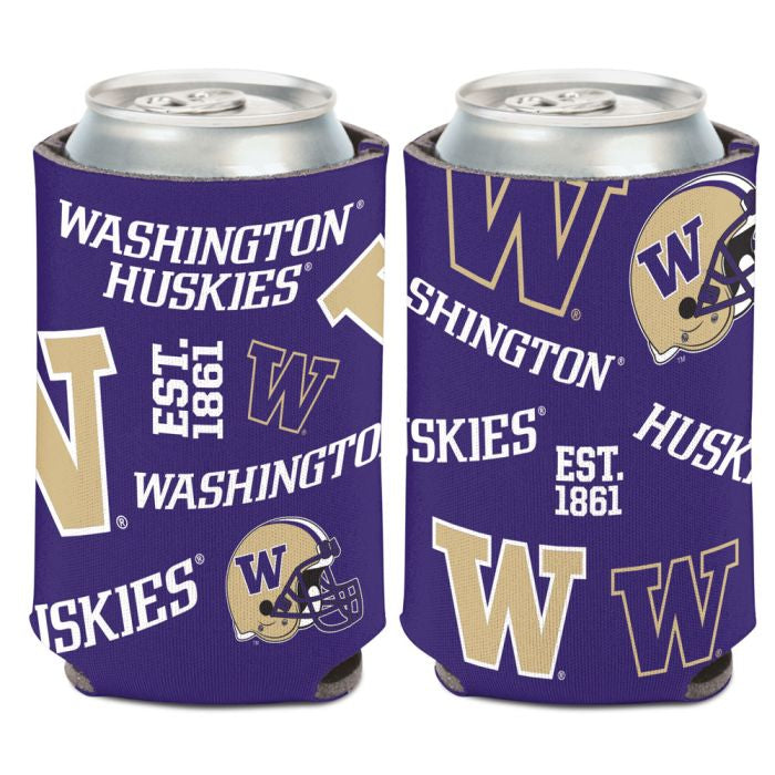 Wincraft Purple W Helmet Washington Huskies Scatter Print Can Cooler Koozie