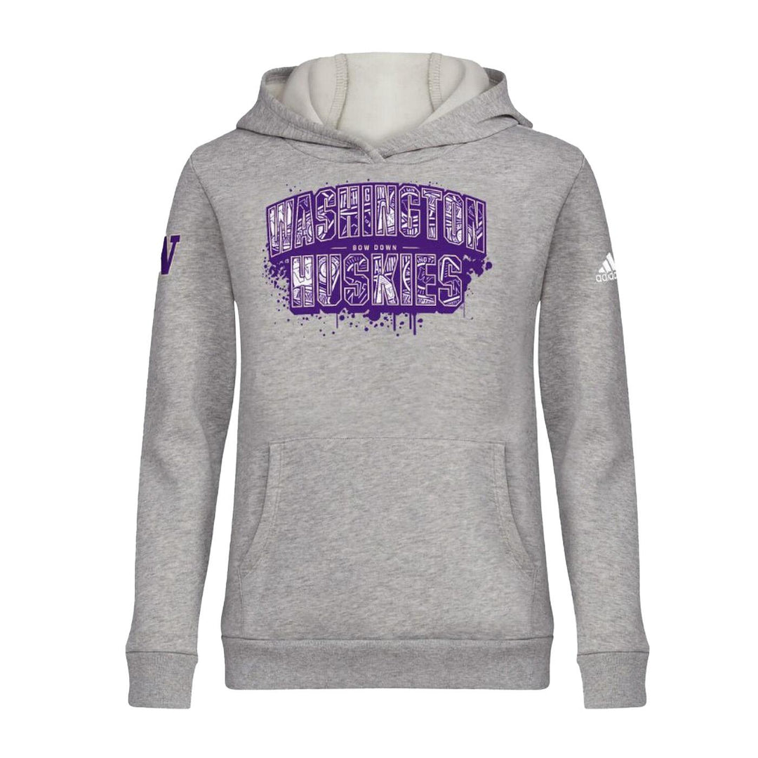 adidas Kids' Gray WA Huskies Bow Down Sticker Frenzy Fleece Hood