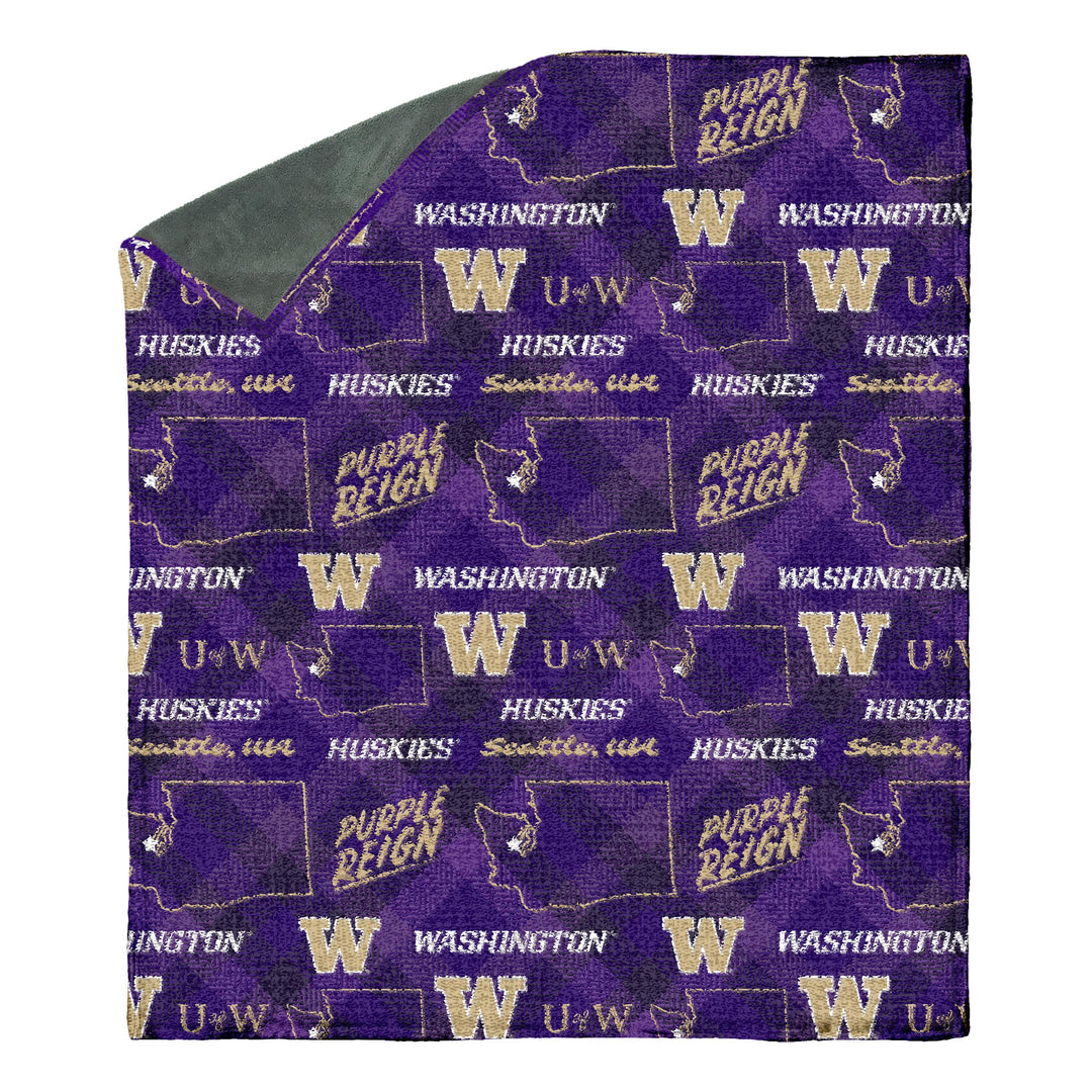 Northwest Purple W Huskies Uplift Chenille Sherpa Reverse Blanket 60" x 70"