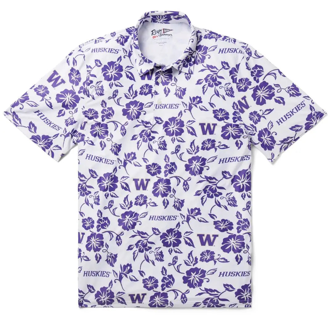Reyn Spooner Men's White Floral Washington Huskies Game Day Performance Polo