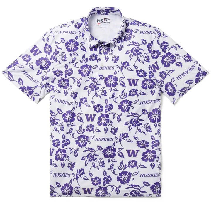 Reyn Spooner Men's White Floral Washington Huskies Game Day Performance Polo
