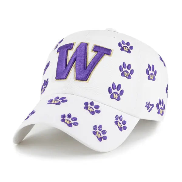 47 Brand Women's White Washington Huskies Allover Paws Confetti Clean Up Adjustable Hat