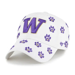 Photo of 47 Brand Women's White Washington Huskies Allover Paws Confetti Clean Up Adjustable Hat.