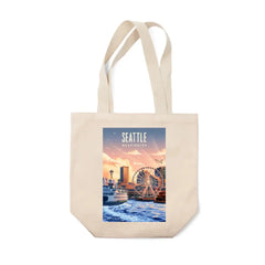 Photo of Lantern Press Seattle Waterfront Lithograph Tote Bag.