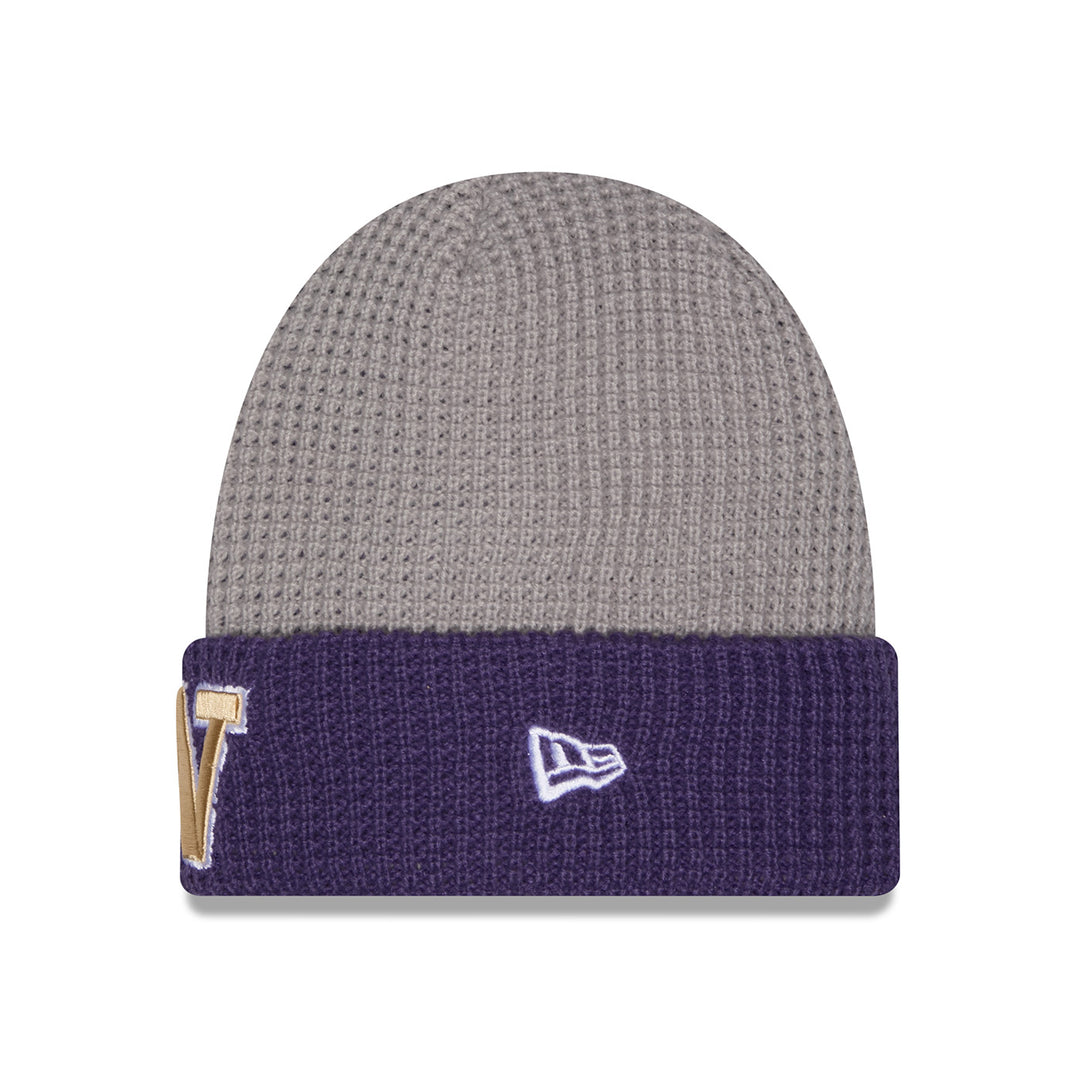 New Era Gray Purple Washington Huskies Knit PLAY Waffle Cuff Beanie