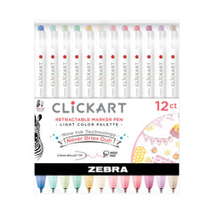 Zebra ClickArt Retractable Marker Light Colors Pen Set 12 Count