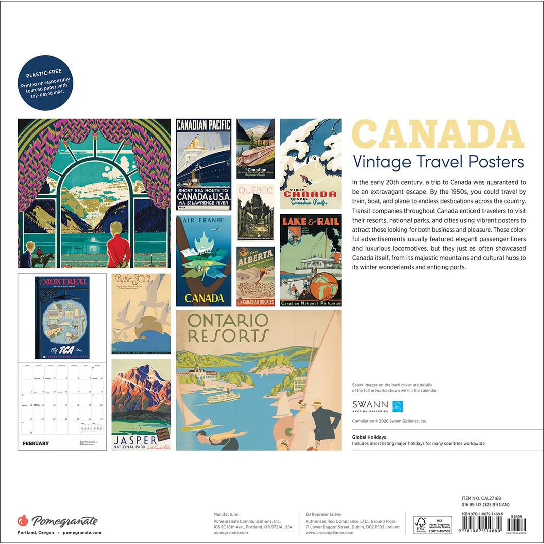 Canada Vintage Travel Posters 2027 Wall Calendar