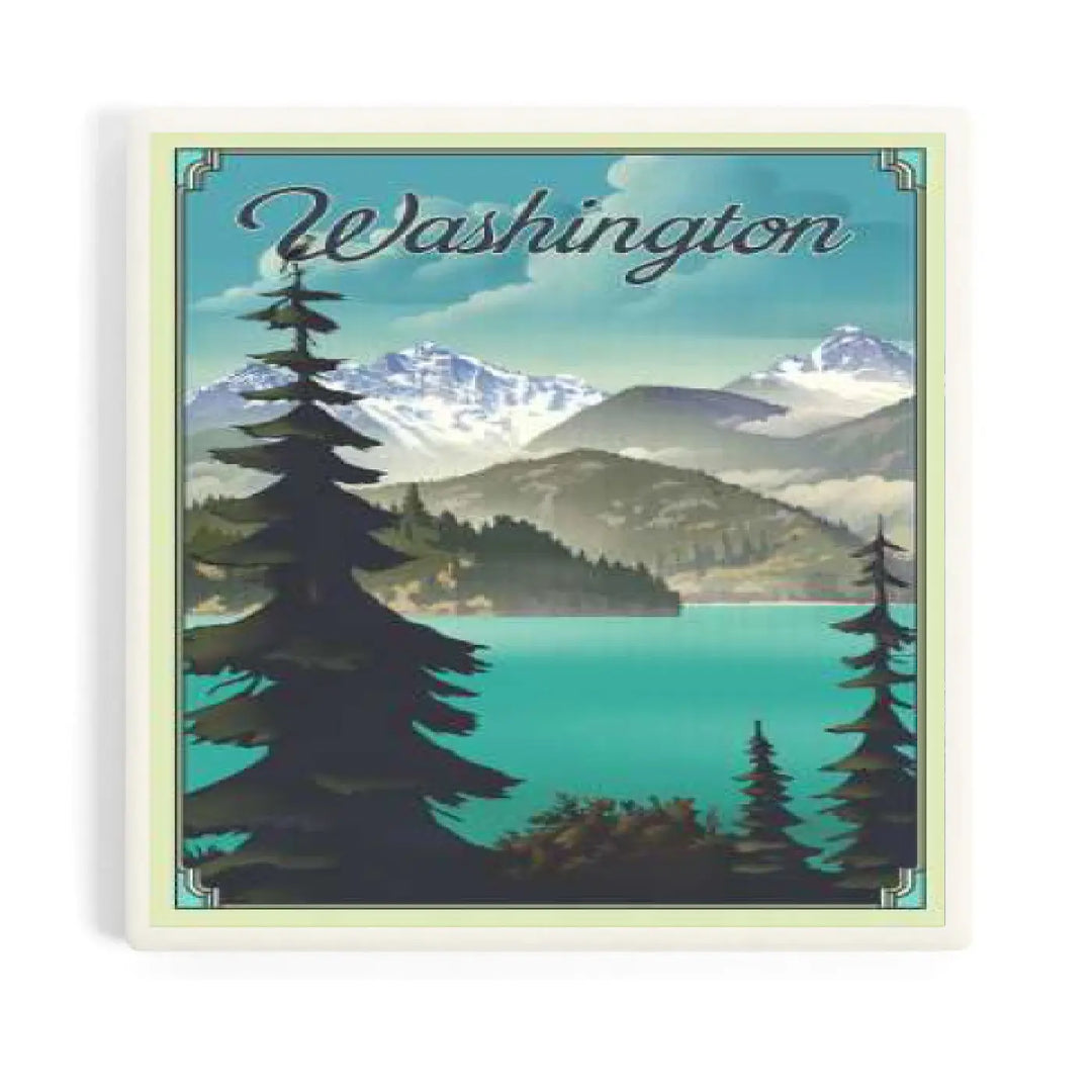 Lantern Press Washington Lake and Mountains Coaster