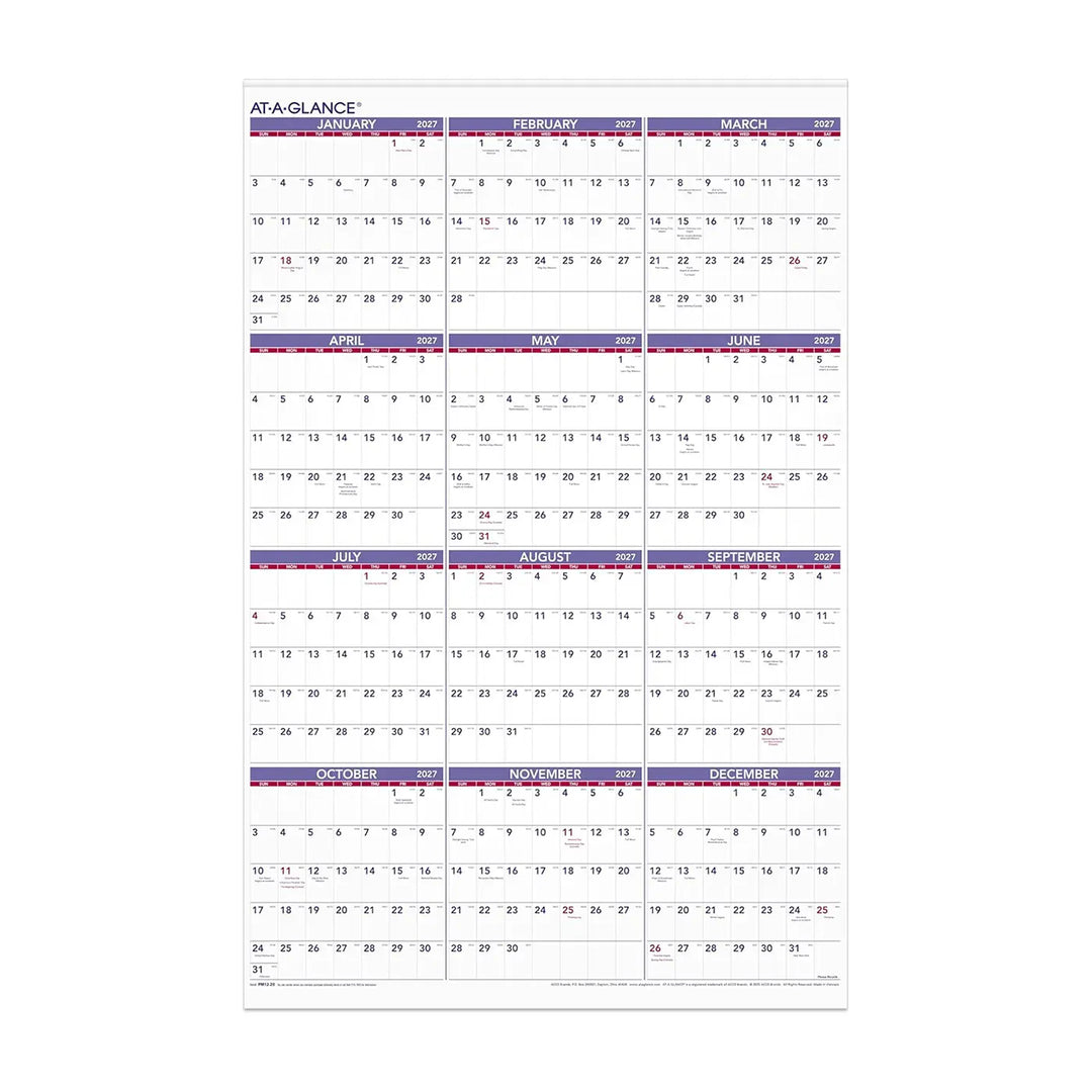 At-A-Glance 2027 24" x 36" Yearly Wall Calendar