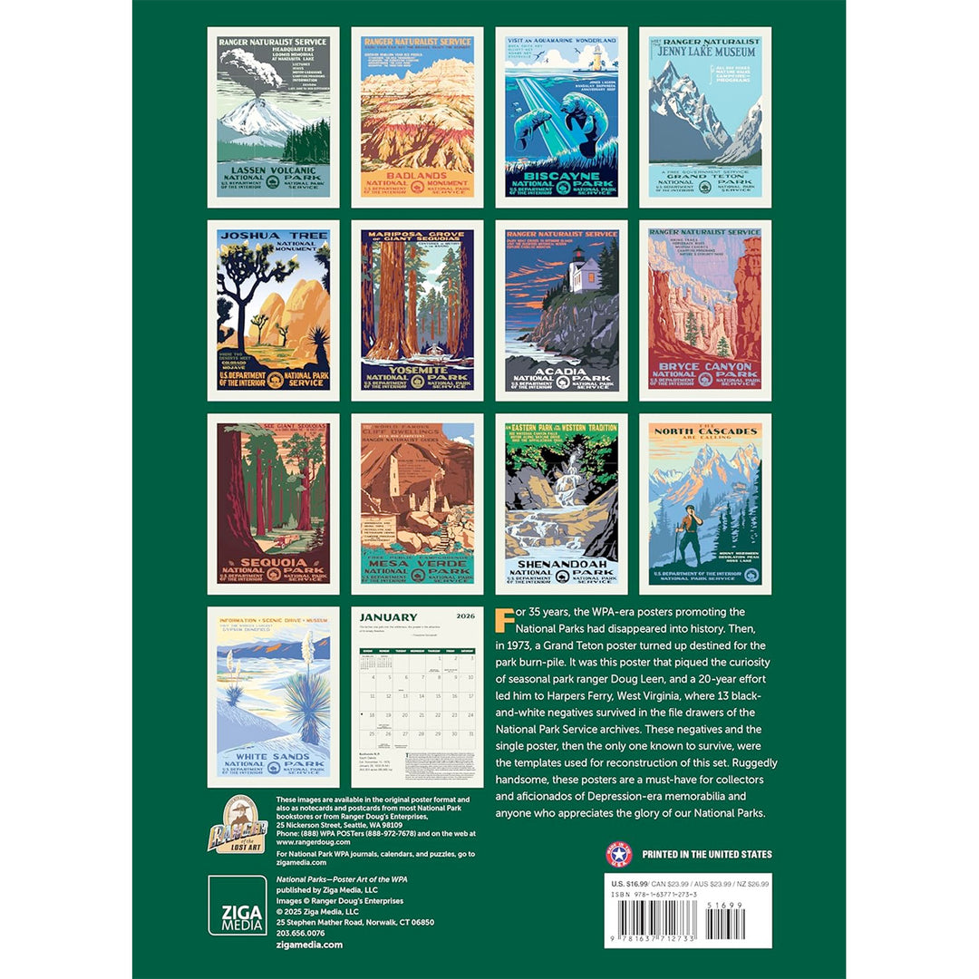 Small Changes National Parks: WPA 8.75" x 12" 2026 Wall Calendar