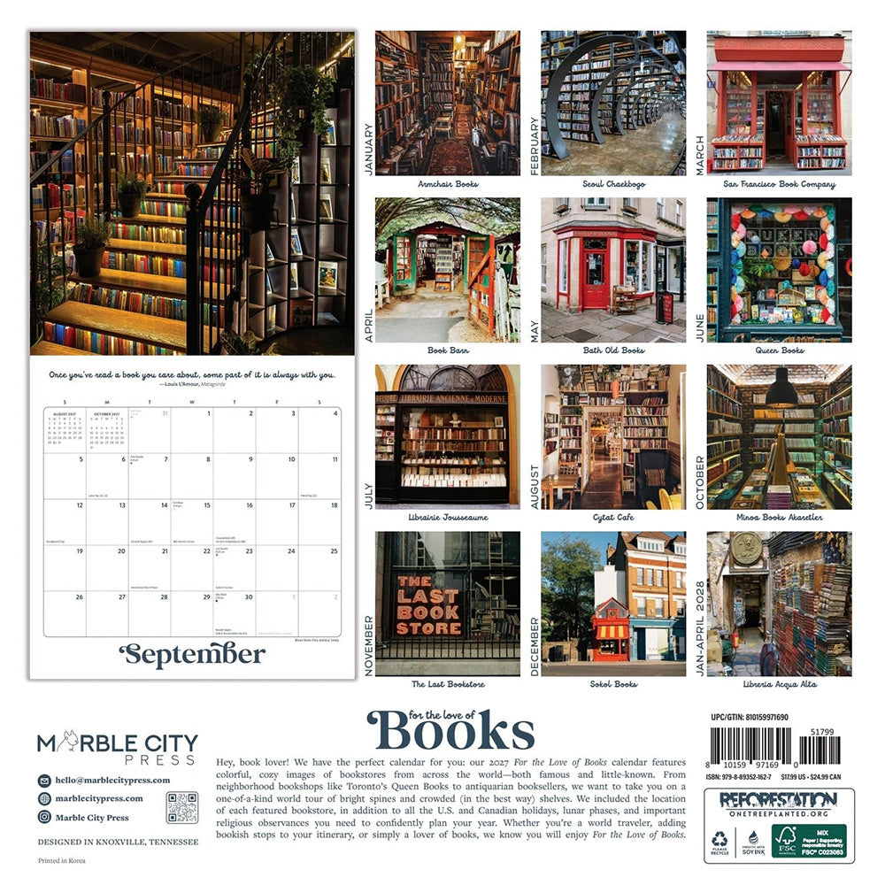 2027 For the Love of Books Wall Calendar