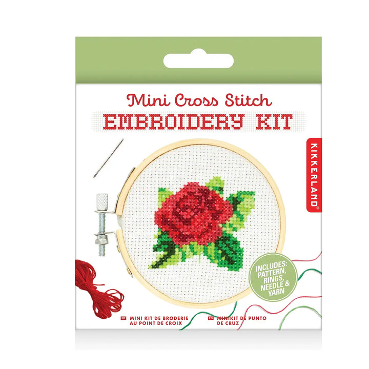 Kikkerland Rose Mini Cross Stitch Embroidery Kit