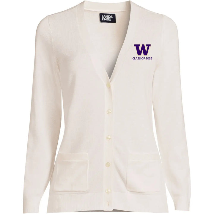 Lands' End Women's UW Class of 2026 Cotton Modal Long Sleeve V-neck Cardigan Sweater