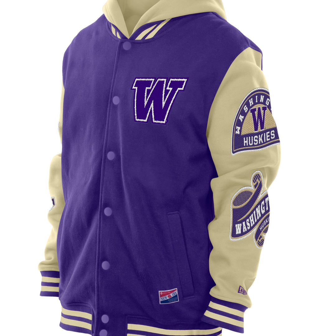 New Era Men's Washington Huskies Multi Patch Hooded Fleece Letterman Jacket