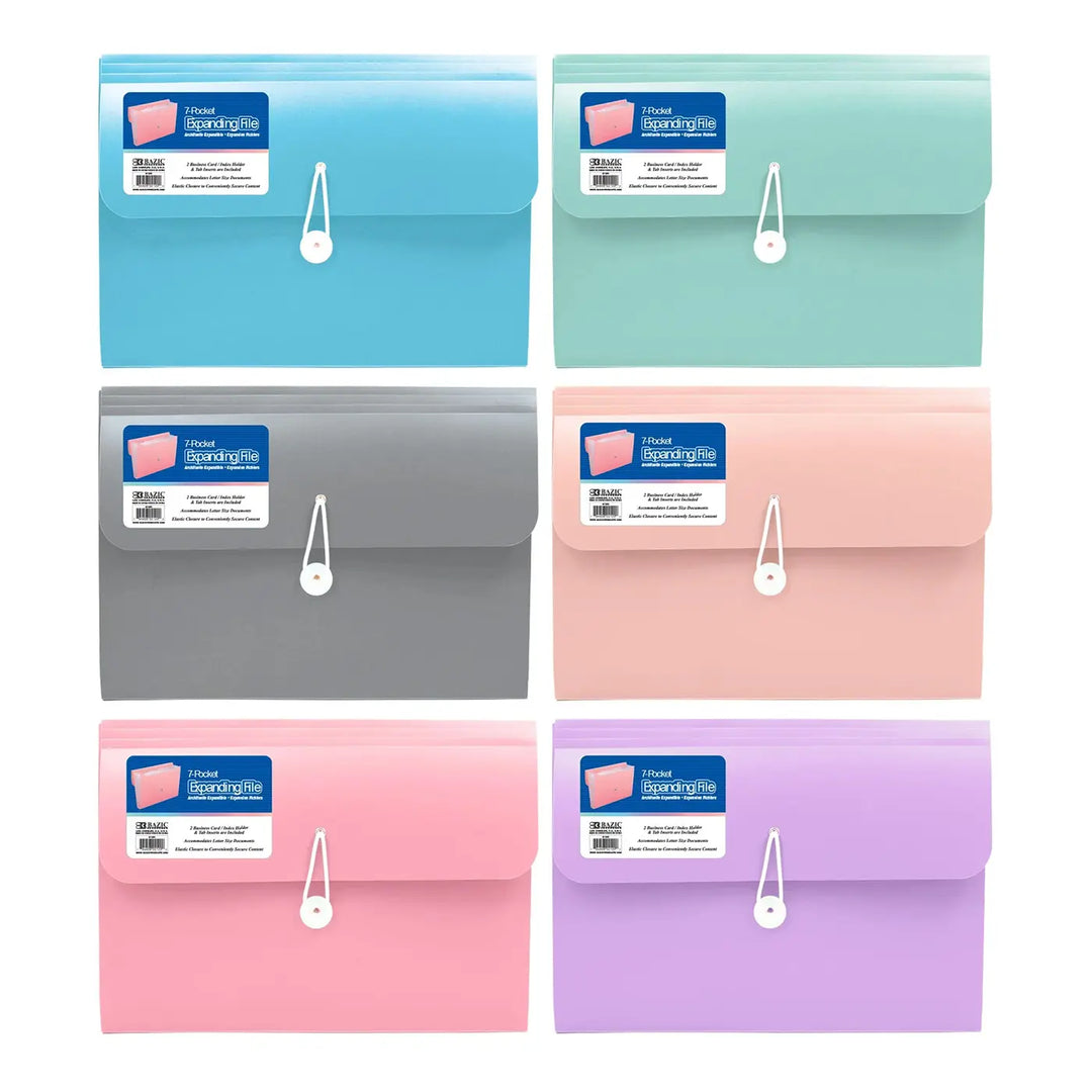 Bazic Assorted Pastel Colors 7-Pocket Expanding File