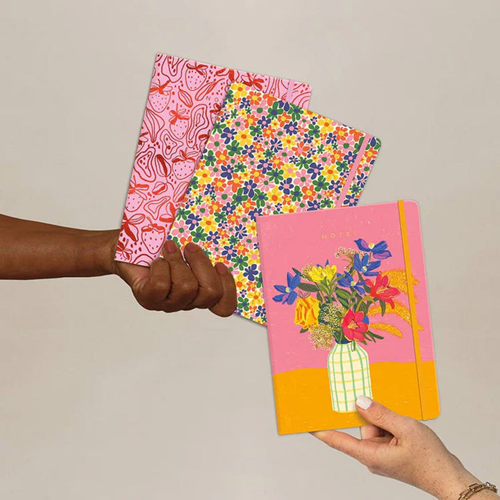 Seedlings White Vase Floral Sewn Notebook Set of 3