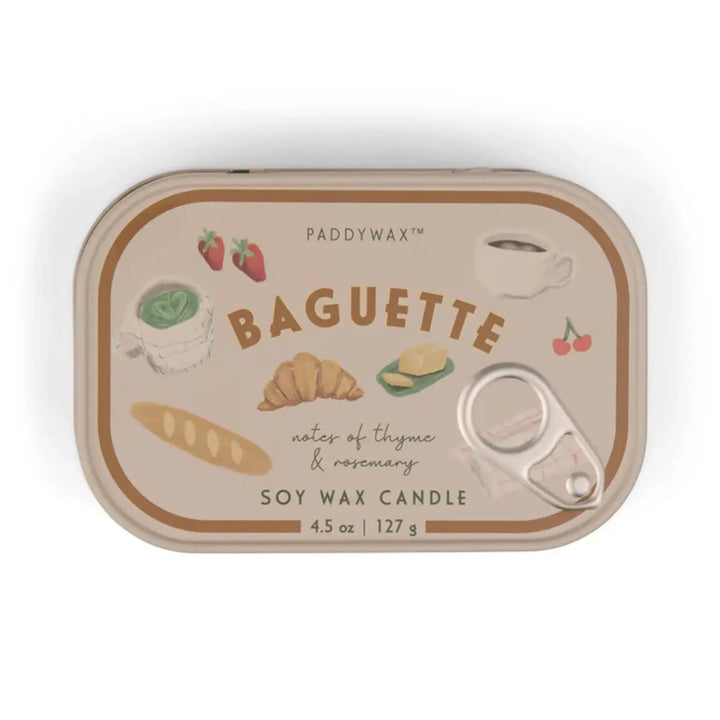Paddywax Bistro French Baguette Printed Tin Candle 4.5oz