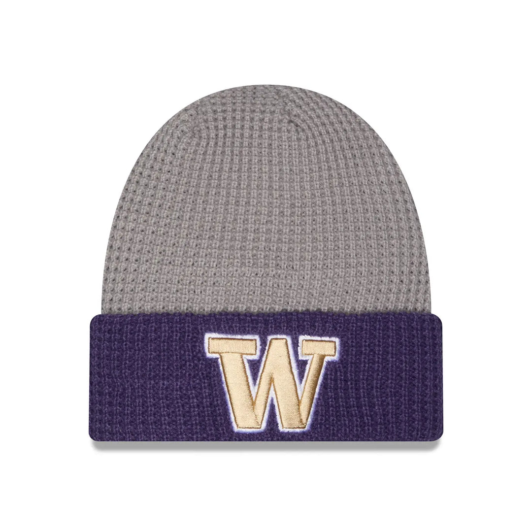 New Era Gray Purple Washington Huskies Knit PLAY Waffle Cuff Beanie