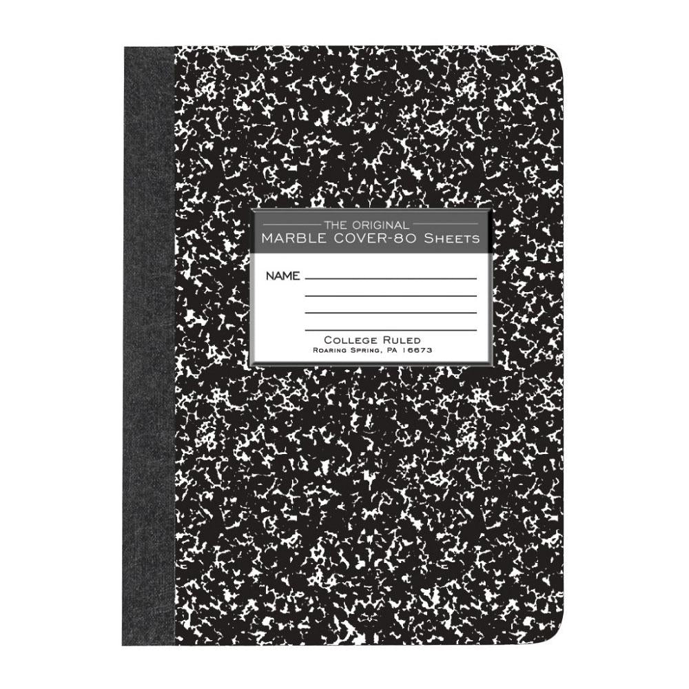 Roaring Spring Black Marble College Ruled Sewn Notebook 80ct