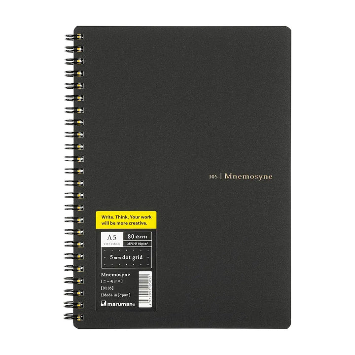 Maruman Black Mnemosyne 5mm Dot Grid Spiral Notebook 80ct