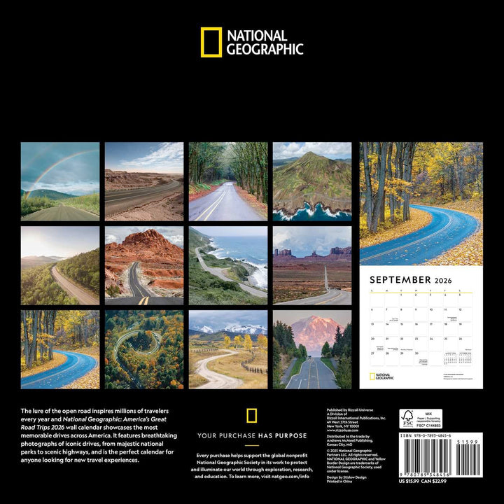 National Geographic America's Great Road Trips 2026 Wall Calendar