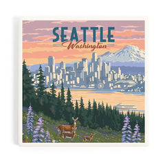 Photo of Lantern Press Seattle Deer & Spring Flowers Coaster.