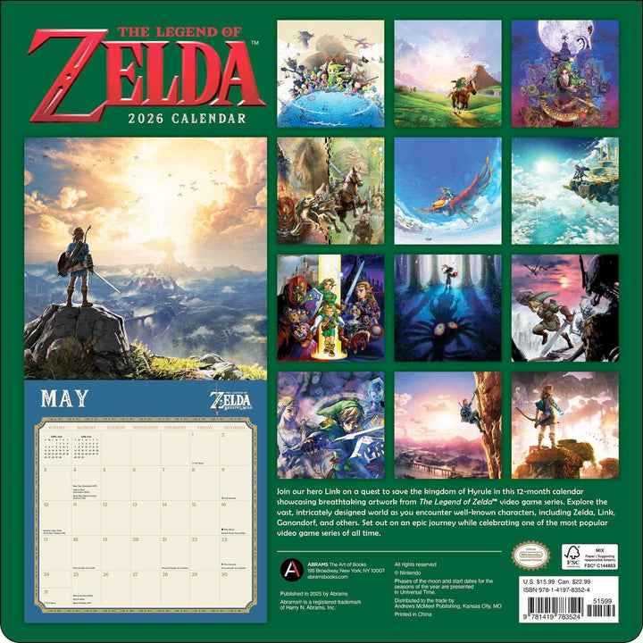Legend of Zelda 2026 Wall Calendar