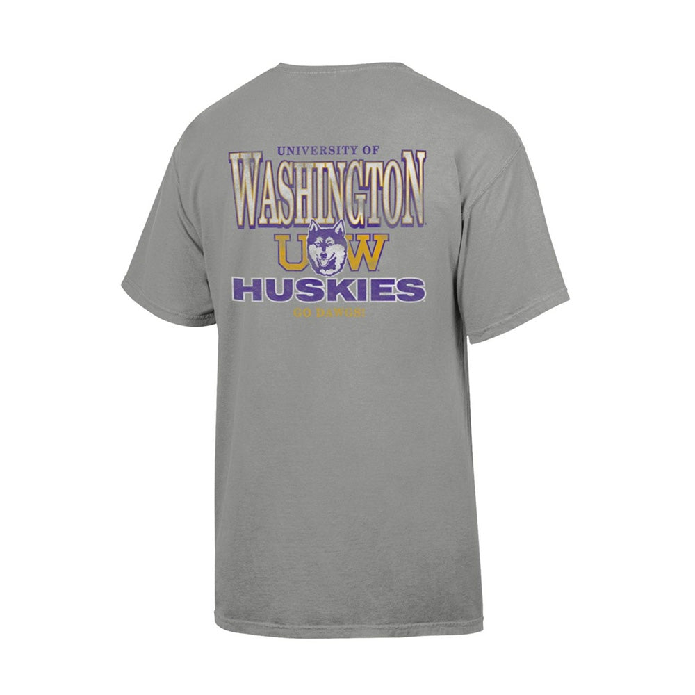 Comfort Wash Unisex Washington Huskies Vault Dawg Back Print Short Sleeve Tee