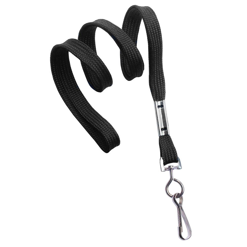 ID Card Supply Black Flat Braid Lanyard with Swivel Hook