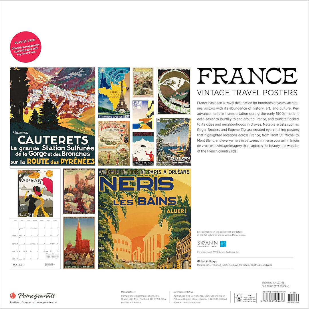 France Vintage Travel Posters 2027 Wall Calendar