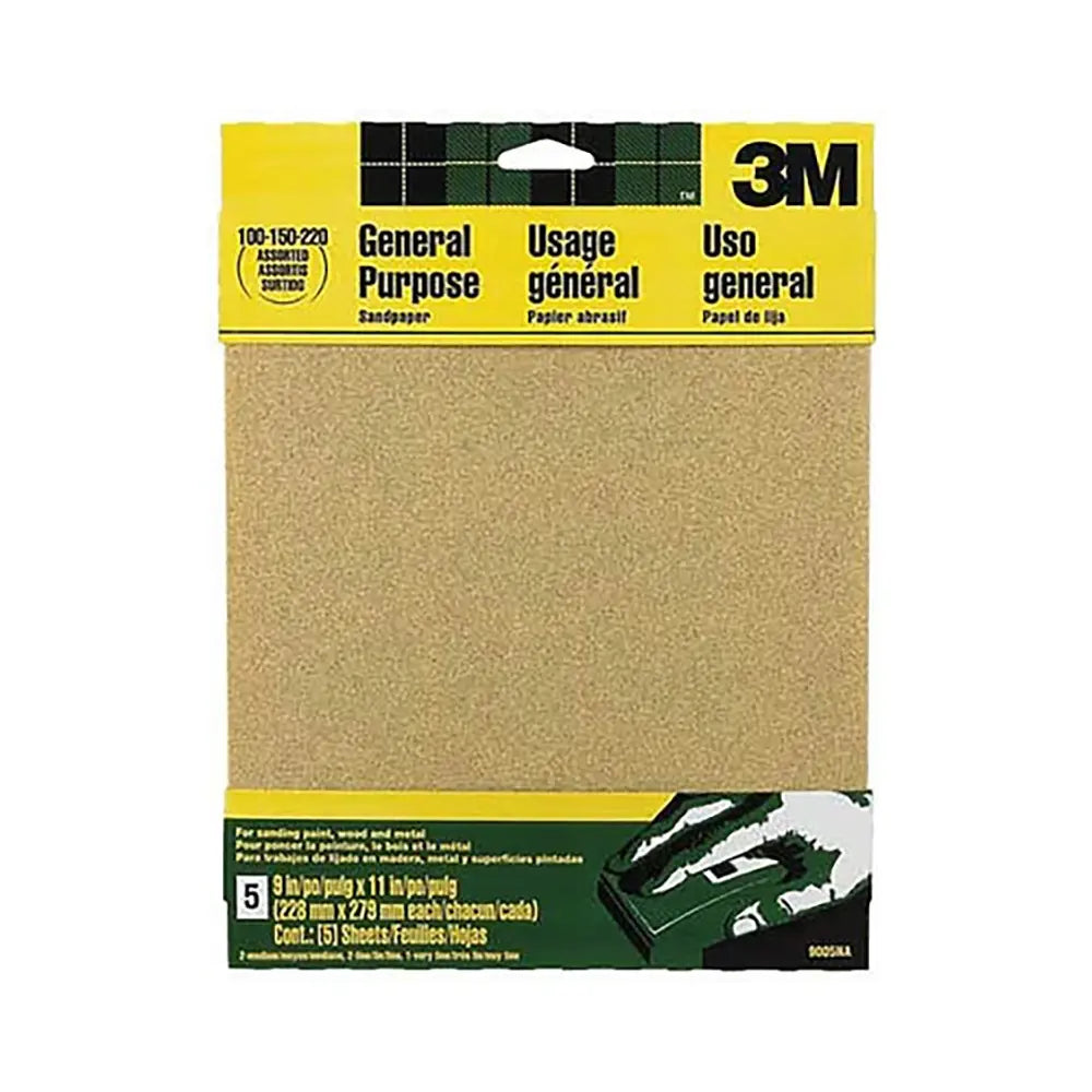 3M Aluminum Oxide Sandpaper Assorted 5ct
