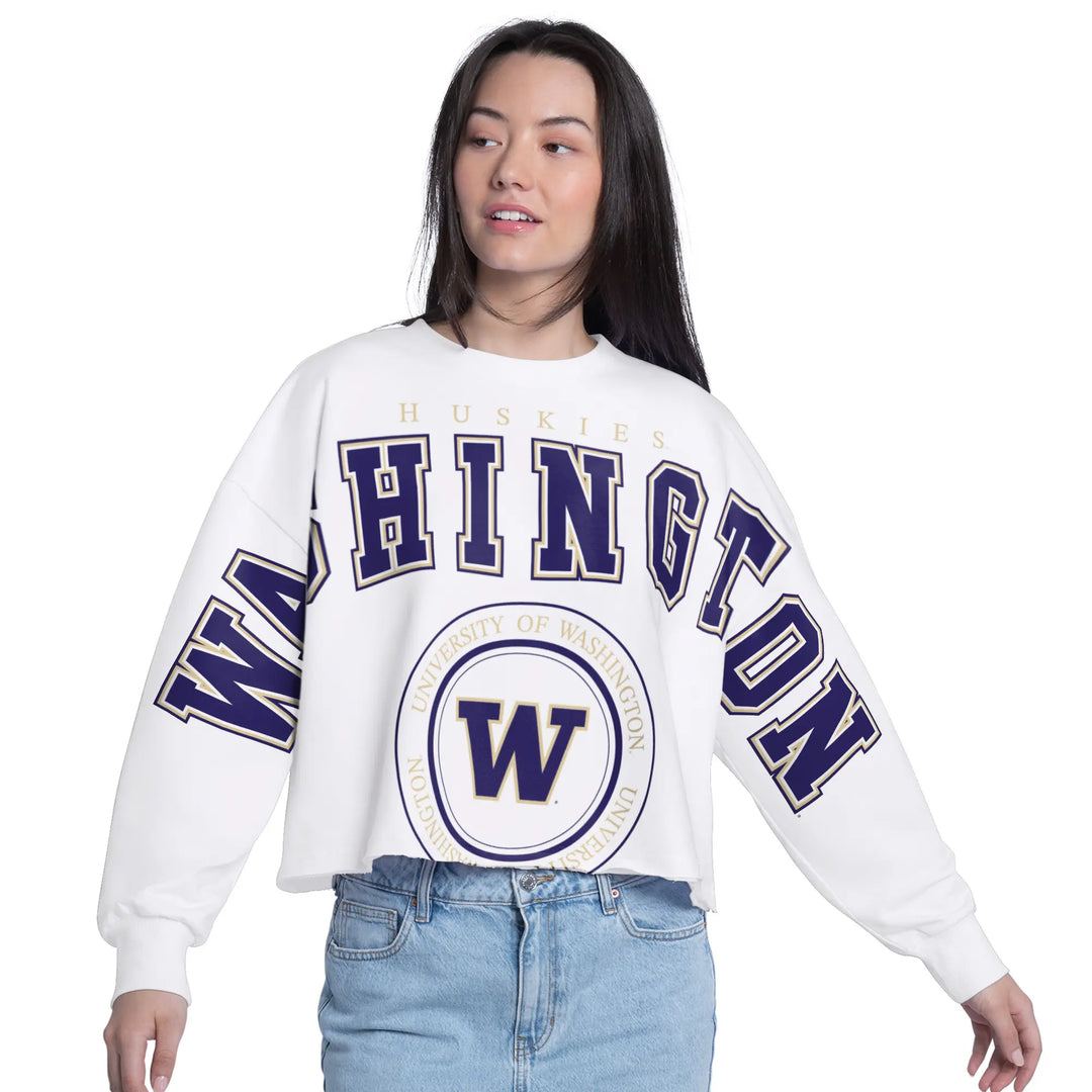 GIII Women's Washington Huskies SS26 Mega Print Cropped Long Sleeve