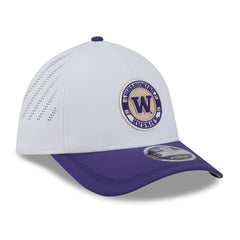 New Era White Purple Washington Huskies 39Thirty Stretch Fit Hat Front Side View Hover
