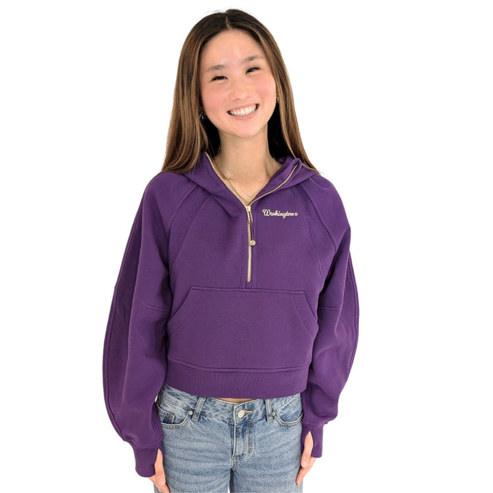 lululemon Women's Purple Script Washington Gold Zipper Scuba Oversized Half Zip Hoodie